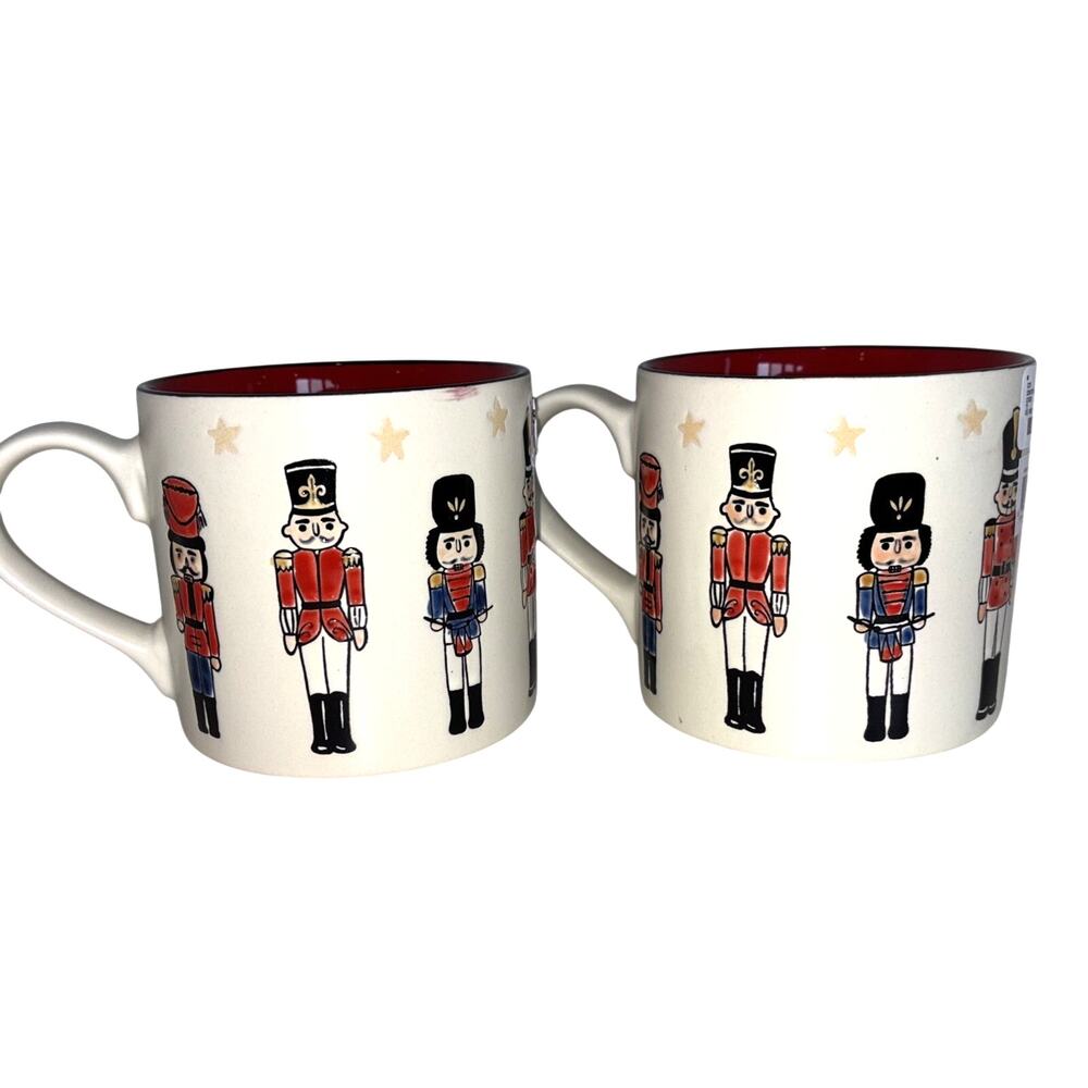 Eli & Ana Nutcracker Mugs Set of 2 Holiday Stars Drummer Coffee Tea Mugs NEW